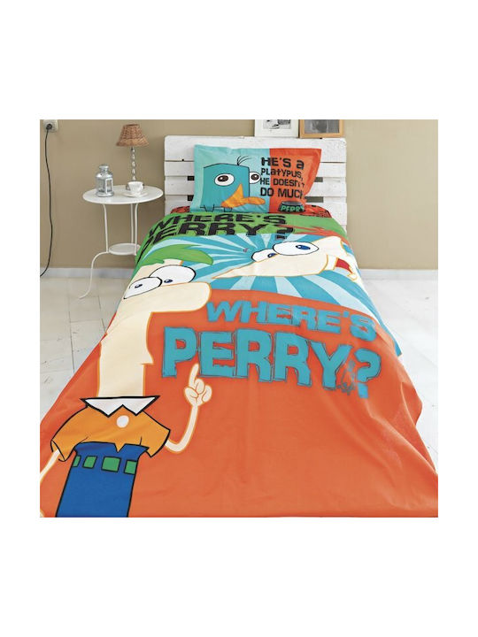 Palamaiki Phineas & Ferb Σετ Παιδική Παπλωματοθήκη Μονή με Μαξιλαροθήκη Βαμβακερή Πολύχρωμη 170x250εκ.