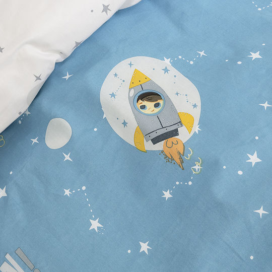 Nima To The Moon Set Kids Duvet Cover Single with Pillowcase Cotton Blue 160x240cm