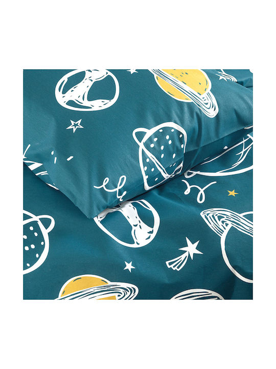 Rythmos Saturn Set Kids Duvet Cover Single with Pillowcase Cotton Petrol 160x250cm