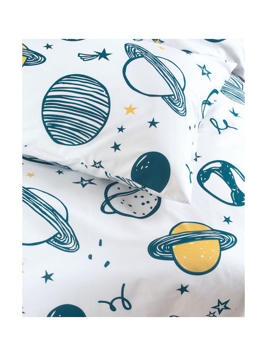 Rythmos Saturn Set Kids Duvet Cover Single with Pillowcase Cotton White 160x250cm