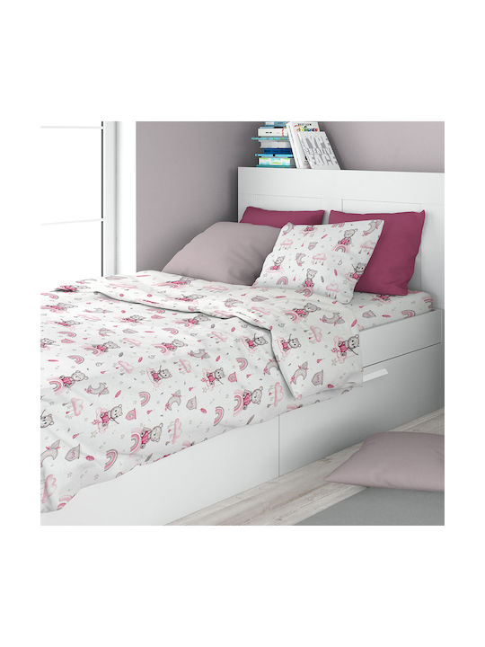 Dimcol Kids Duvet Cover Single White Pink