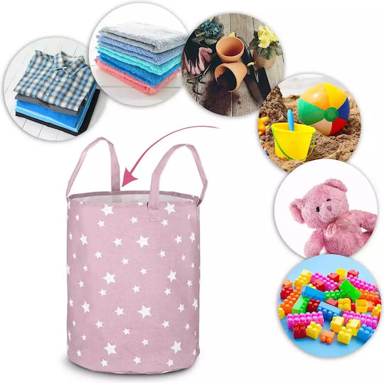 Ricokids Kinder Wäschekorb aus Stoff Sterne Rosa 60x35cm 1Stück