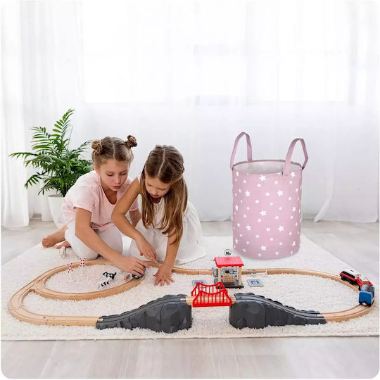 Ricokids Kinder Wäschekorb aus Stoff Sterne Rosa 60x35cm 1Stück