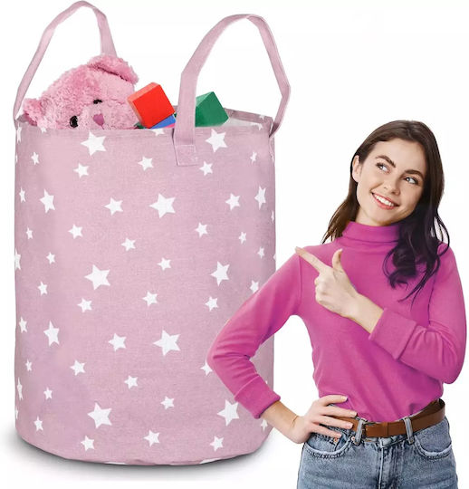 Ricokids Kinder Wäschekorb aus Stoff Sterne Rosa 60x35cm 1Stück