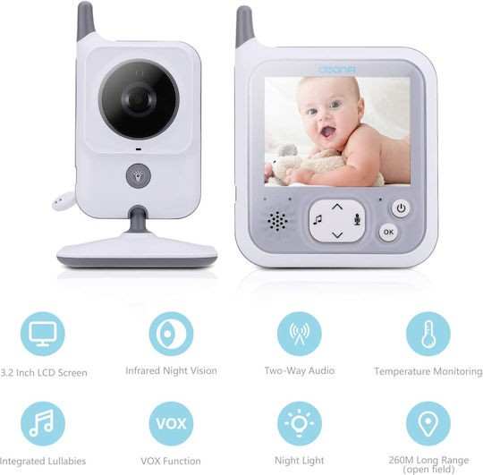 Vb607 Wireless Baby Monitor with Camera & Screen 3.2" , Two-way Communication & Lullabies