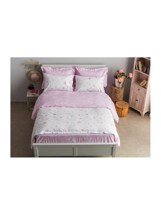 Charalambidis Textiles Γαλαξίας Παιδική Μαξιλαροθήκη 52x72εκ. Λευκή/Ροζ