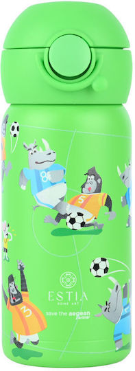 Estia Wonder Bottle Save the Aegean Kids Water Bottle Thermos Football Stainless Steel with Straw Non Spill Jungle Kick 350ml