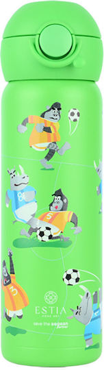Estia Wonder Bottle Save the Aegean Kinderflasche Thermos Fußball Rostfreier Stahl mit Strohhalm Auslaufsicher Jungle Kick 500ml