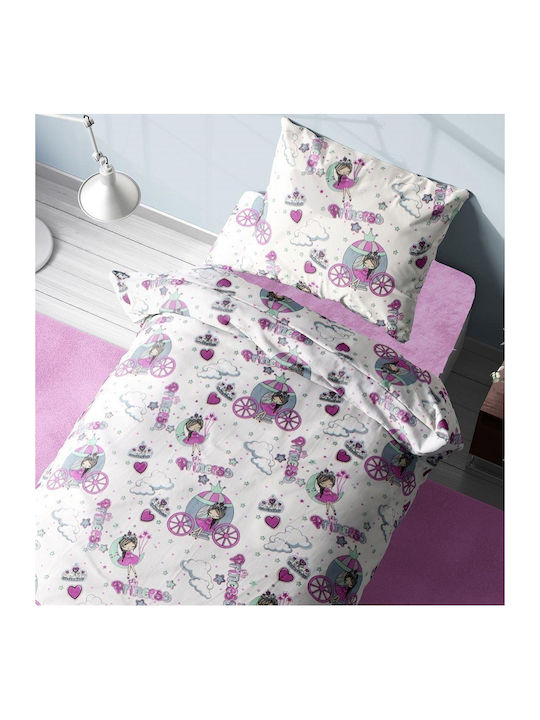 Dimcol Princess Παιδική Μαξιλαροθήκη 50x70εκ. White-lila