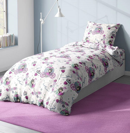 Dimcol Princess Παιδική Μαξιλαροθήκη 50x70εκ. White-lila