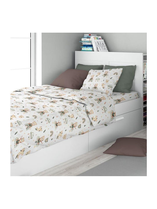 Dimcol Παιδική Μαξιλαροθήκη από 100% Βαμβάκι 50x70εκ. White-olive