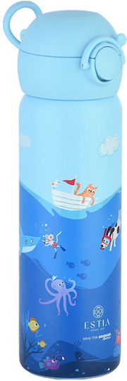 Estia Wonder Bottle Save the Aegean Kids Water Bottle Thermos Stainless Steel with Straw Non Spill Ocean Play 500ml