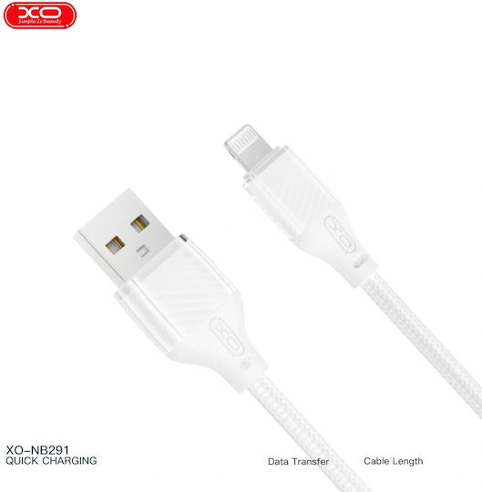 XO Braided USB-A to Lightning Cable 27W Λευκό 1m 16.005.0379