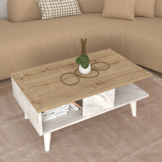 Ορθογώνιο Κεντρικό Τραπεζάκι Andros Ξύλινο Sapphire Oak - Λευκό Εφέ Μαρμάρου Μ90xΠ54xΥ39.6εκ.
