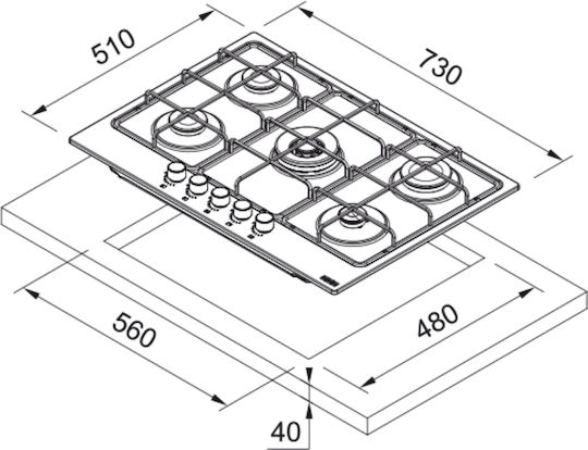 Franke Smart FHSM 755 4G DC BK C Gaskochfeld Autonom 75x50εκ.