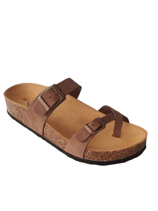 Leather Women's Flat Sandals Anatomic Flatforms in Brown Color