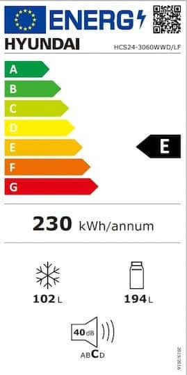 Hyundai Fridge-Freezer 296lt H185xW60xD60cm White HCS24-3060WWD/LF