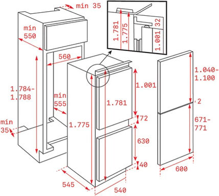 Teka Εντοιχιζόμενος Ψυγειοκαταψύκτης 271lt Υ177.5xΠ54xΒ54.5εκ. Inox RBF 73340 FI