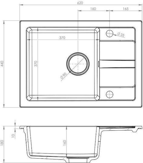 Chiuvetă De Bucătărie Drop-In Din Granit Lichid L62xL44cm Neagră