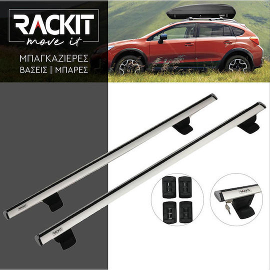 Μπάρες Οροφής Αλουμινίου Αεροδυναμικές Universal Rackit 120cm Fix-point Σετ Πόδια Κλειδαριά Ασημί 2 Τεμάχια