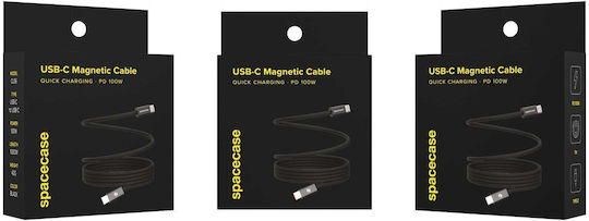 Spacecase Magnetic / Braided USB 2.0 Cable USB-C male - USB-C 100W PD Μαύρο 1m