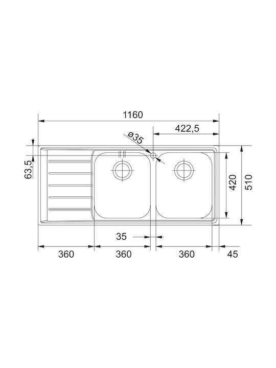 Franke Nex 621 Ένθετος Νεροχύτης Αριστερός Inox Μ116xΠ51cm Ασημί
