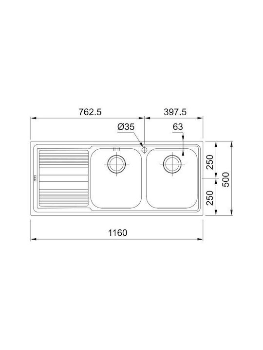 Franke Logica Line LLL 621-116 1010261037 Drop-In Sink Left Inox Matte W116xD50cm Silver