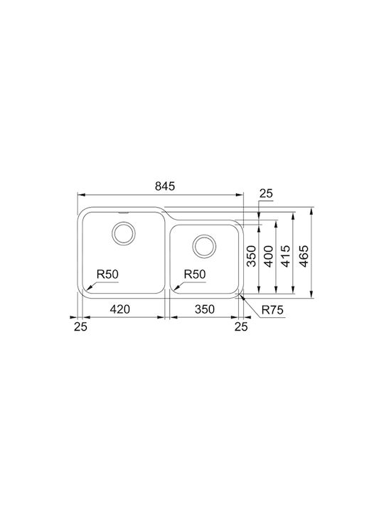 Franke Bell Bcx 120-42-35 Υποκαθήμενος Νεροχύτης Inox Μ84.5xΠ46.5cm Ασημί
