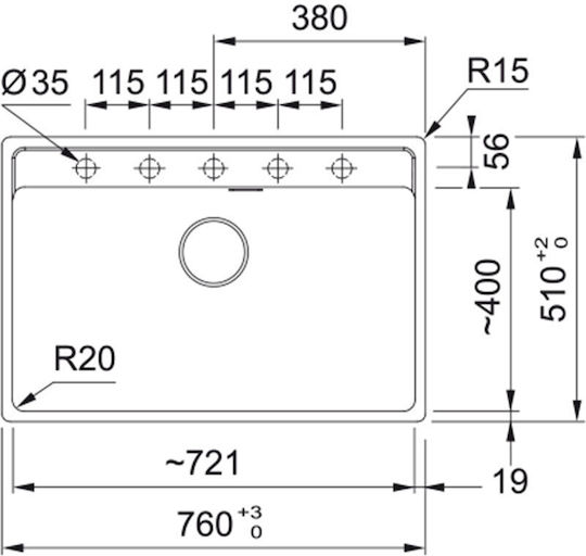Franke Maris Mrg 610-72tl Ένθετος από Συνθετικό Γρανίτη Μ76xΠ51cm