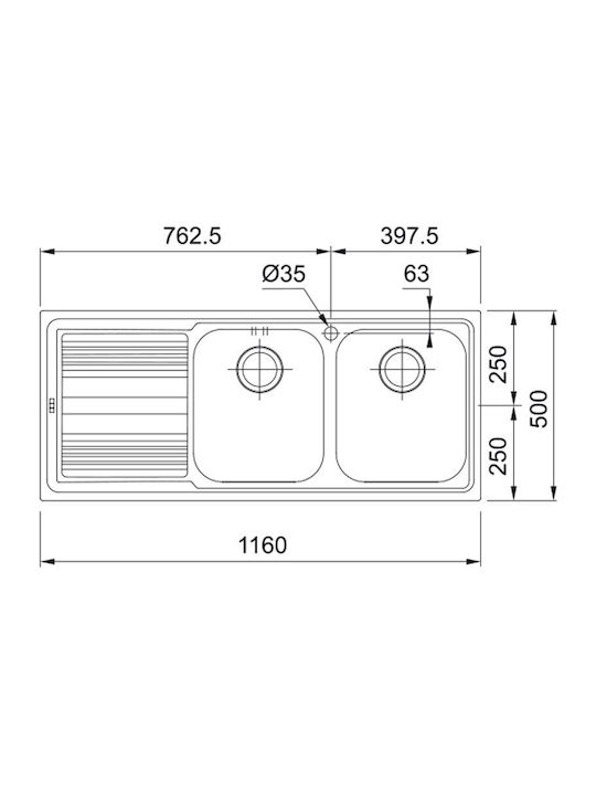 Franke Llx 621 1010261036 Drop-In Sink Left Inox W116xD50cm Silver