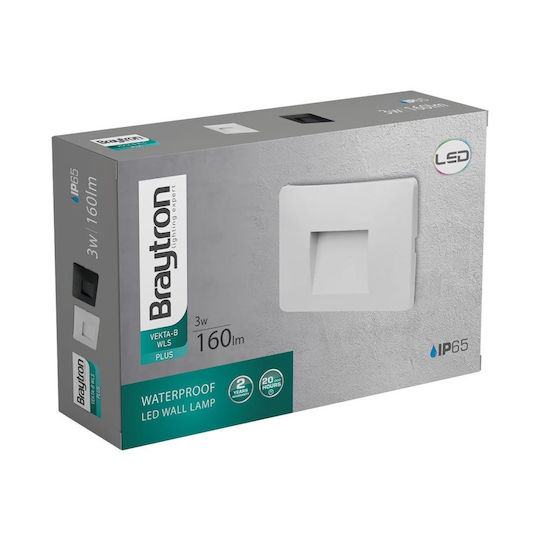 Braytron Стенен Външен Плафон LED IP65 3W с Топло бяло Светлина 8.5x13.4x13εκ.