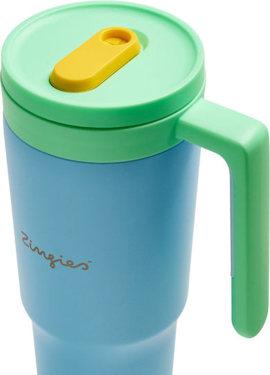 Zingies Zingies Yuki Handled Tumbler Θερμός Ανοξείδωτο / Πλαστικό BPA Free 1.18lt Γαλάζιο με Καλαμάκι και Λαβή