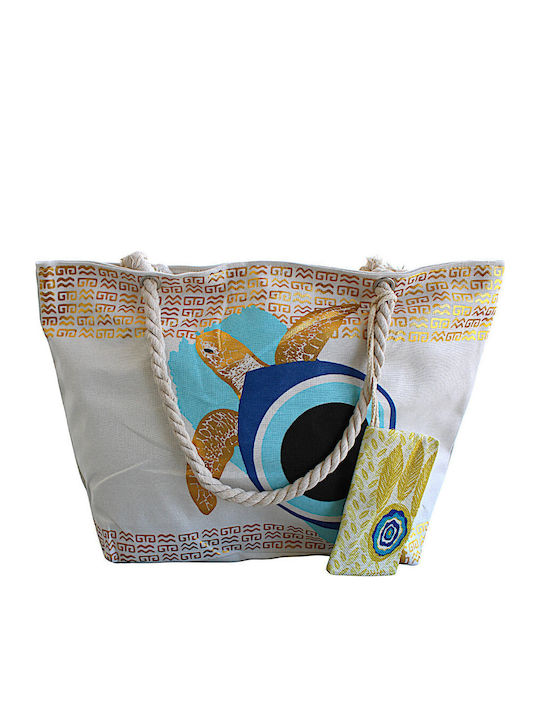 Stoff Strandtasche mit Kulturtasche Beiges