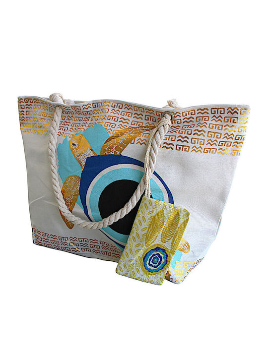 Stoff Strandtasche mit Kulturtasche Beiges
