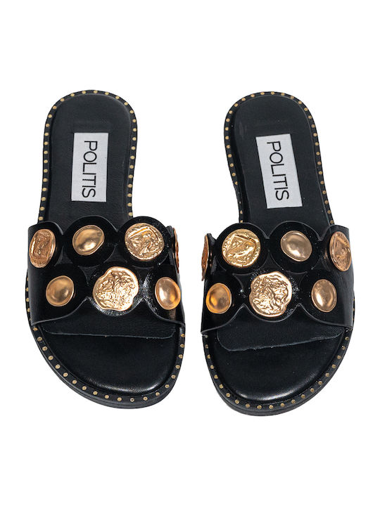 Leather Women's Flat Sandals Anatomic in Black Color