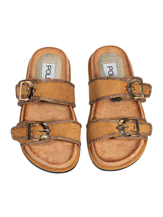 Leather Women's Flat Sandals Anatomic in Tabac Brown Color
