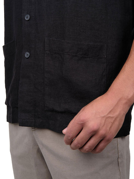 Μακρυμάνικo Λινό Overshirt Μαύρο