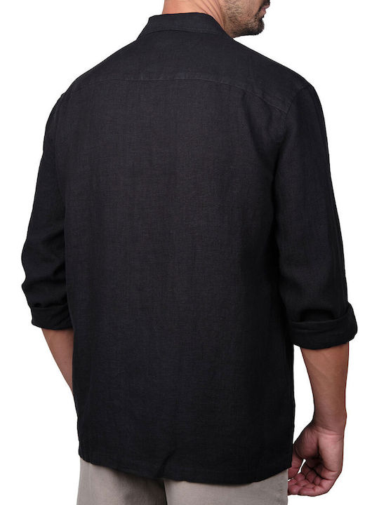 Μακρυμάνικo Λινό Overshirt Μαύρο