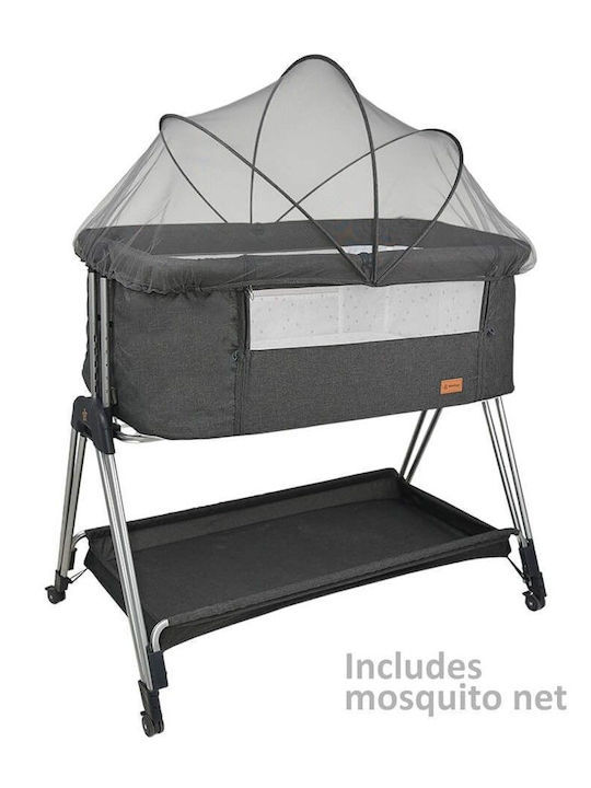 Bebe Stars Λίκνο με Στρώμα, Πλαϊνό Άνοιγμα και Ρόδες Light Grey
