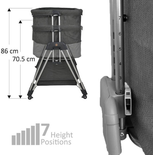 Bebe Stars Cradle with Mattress, Side Opening, and Wheels Light Grey