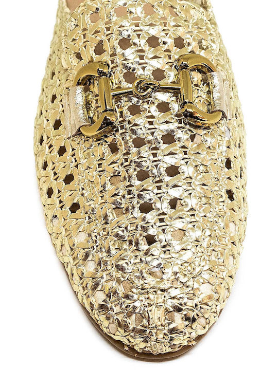 Leder Mules mit Absatz in Gold Farbe