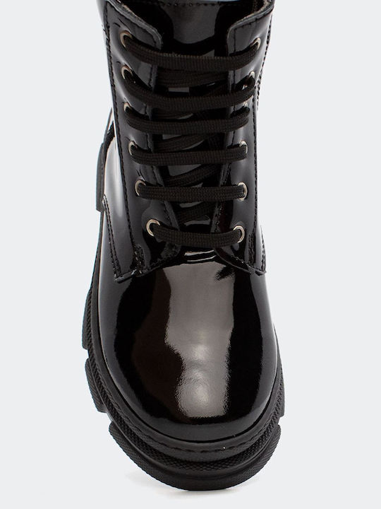 Anatomice Cizme Copii din Lac cu Șireturi Negre 22727-BLACK