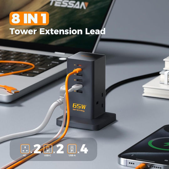 Tessan Πολύπριζο 8 Θέσεων με USB-A, 2 USB-C και Καλώδιο 2m
