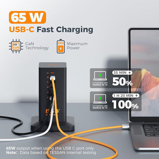 Tessan Πολύπριζο 8 Θέσεων με USB-A, 2 USB-C και Καλώδιο 2m