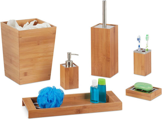Relaxdays Bamboo Bathroom Accessory Set Gray 6pcs Relaxdays Bamboo Bathroom Accessory Set Gray 6pcs