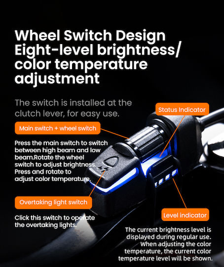 Loboo L18s Motorcycle Auxiliary Lights – 23000lm High Low Beam 8-level Brightness & Color Temp Adjustment