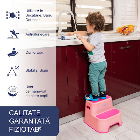 Fiziotab Two-step Toilet Booster Seat Non-slip Surface Featuring Numbers Letters Multifunctional Pink