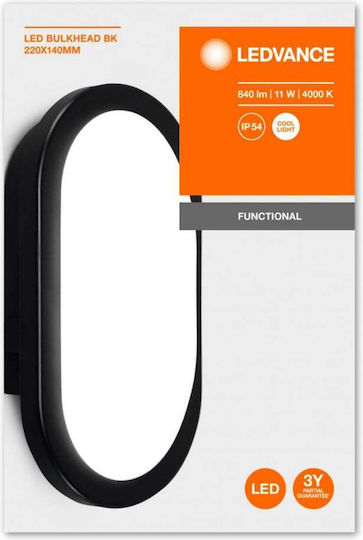 Ledvance Bulkhead Wandmontierte Außen-Deckenleuchte LED IP54 11W mit Natürliches Weiß Licht 21.6x7.9x14.3εκ.