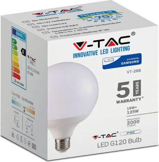 V-TAC LED Bulb 18W 120mm For E27 Socket And G120 Shape Cool White 2000lm