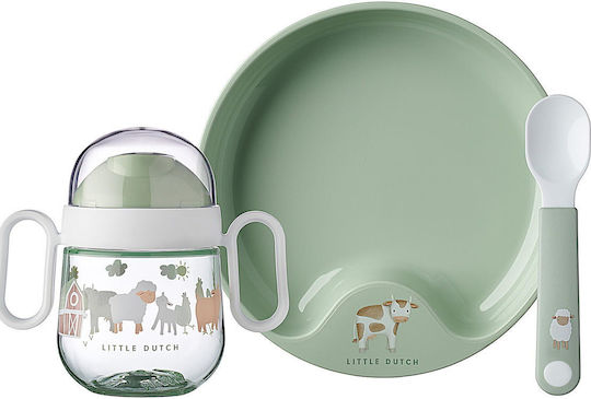 Little Dutch Σετ Φαγητού Little Farm από Πλαστικό με Αντιολισθητική Βάση Πράσινο 3τμχ